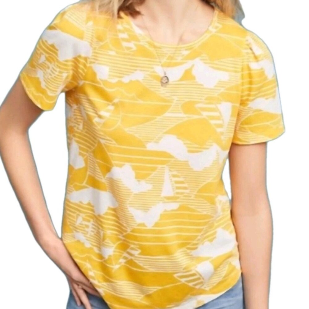 CONVERSATIONS BY ANTHROPOLOGIE White YELLOW Tee in Come Sail Away WOMENS SIZE XS